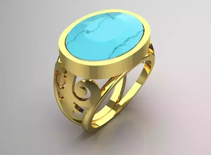 Turquoise Gold Ring with Islamic Design gr0110