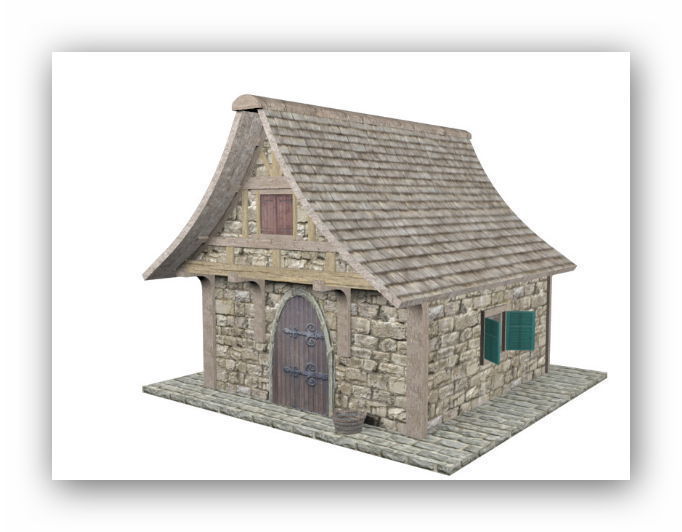 Medieval lowpoly buildings Low-poly 3D model_1