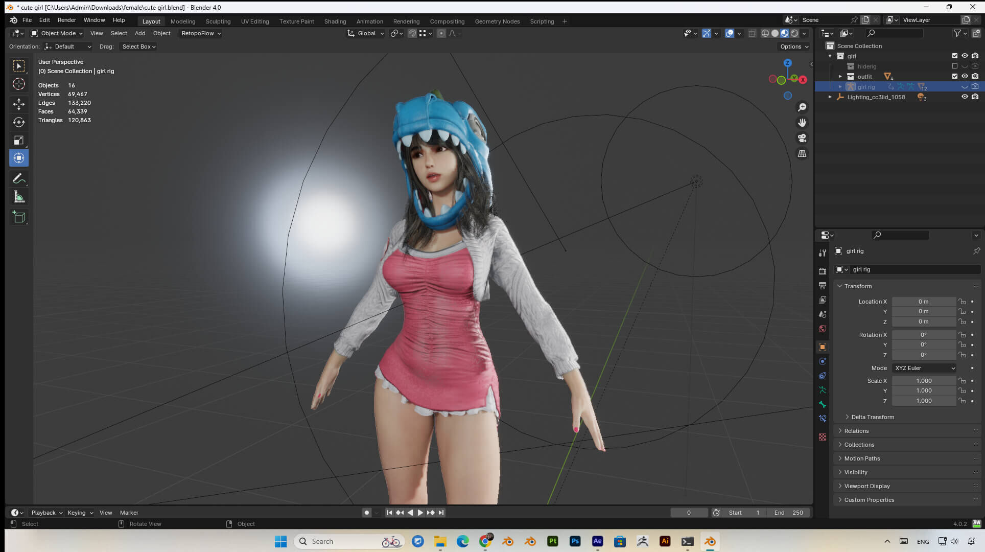 Cute Girl PBR 8K Full Rigged  Low-poly 3D model_6