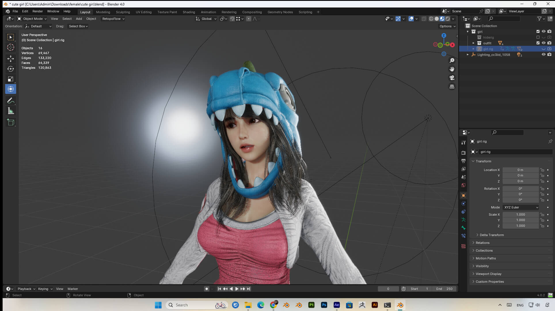 Cute Girl PBR 8K Full Rigged  Low-poly 3D model_7