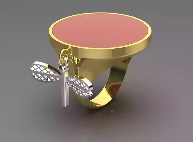 Seal design ring with agate stone dragonfly pendant model gr0111 3D print model