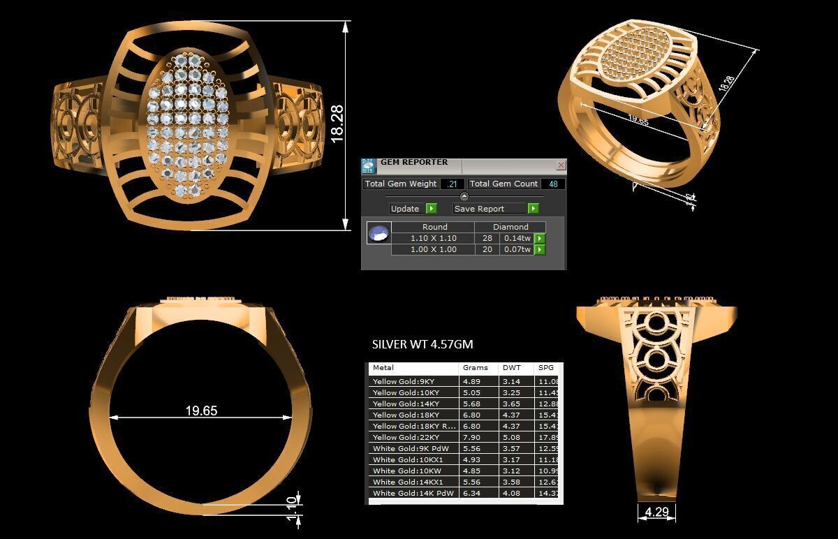 Lightweight Paper Casting Gents Ring with Diamond  3DM JPG Files 3D print model_5