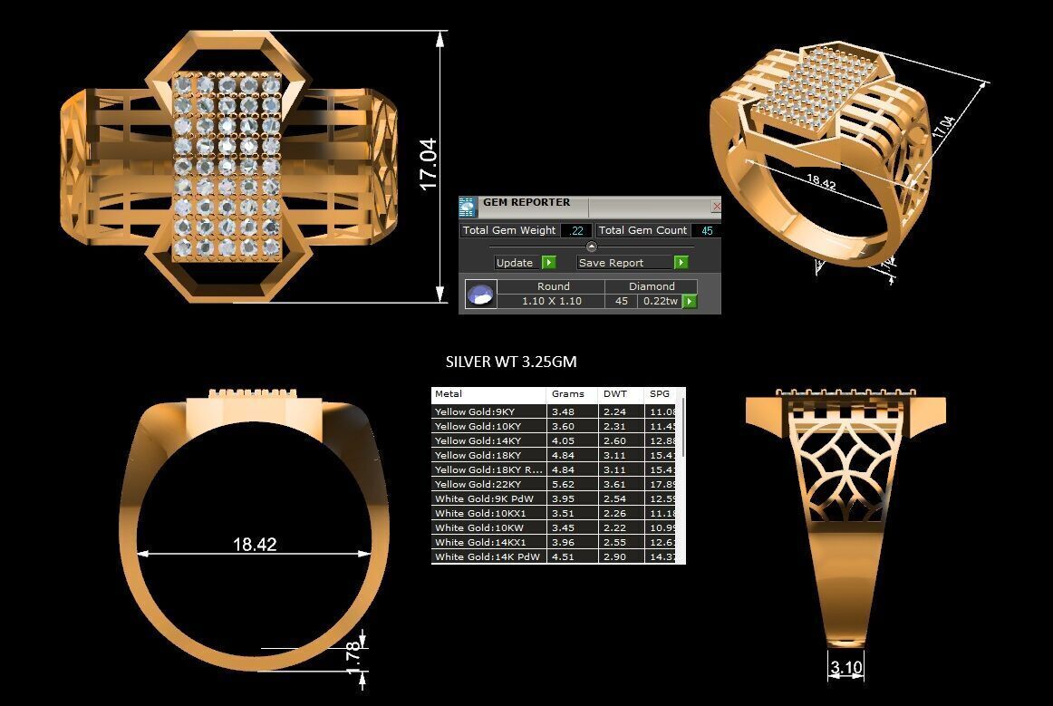 Lightweight Paper Casting Gents Ring with Diamond  3DM JPG Files 3D print model_16