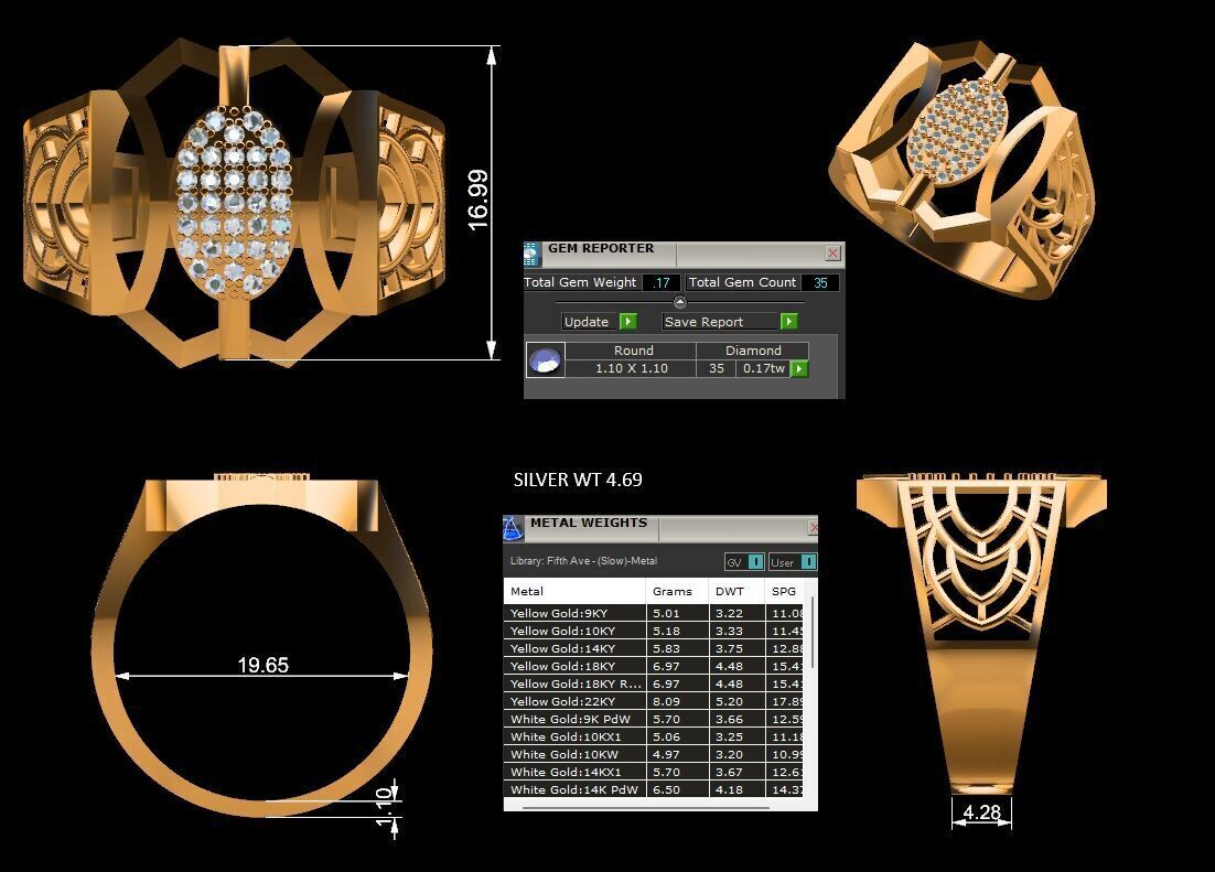 Lightweight Paper Casting Gents Ring with Diamond  3DM JPG Files 3D print model_4