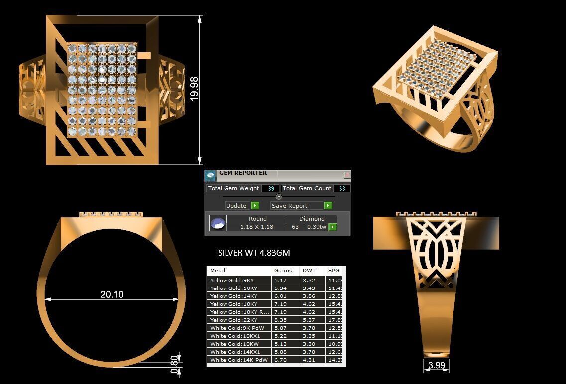 Lightweight Paper Casting Gents Ring with Diamond  3DM JPG Files 3D print model_3