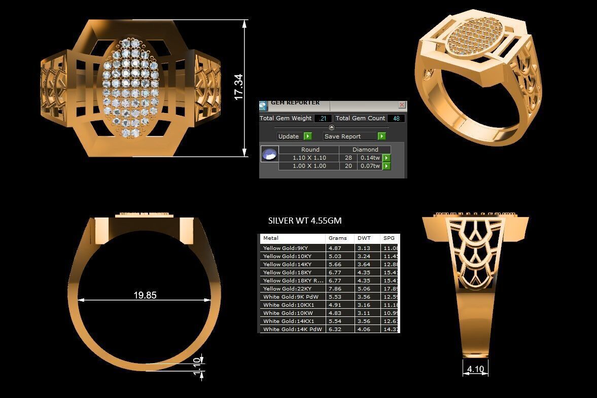 Lightweight Paper Casting Gents Ring with Diamond  3DM JPG Files 3D print model_6