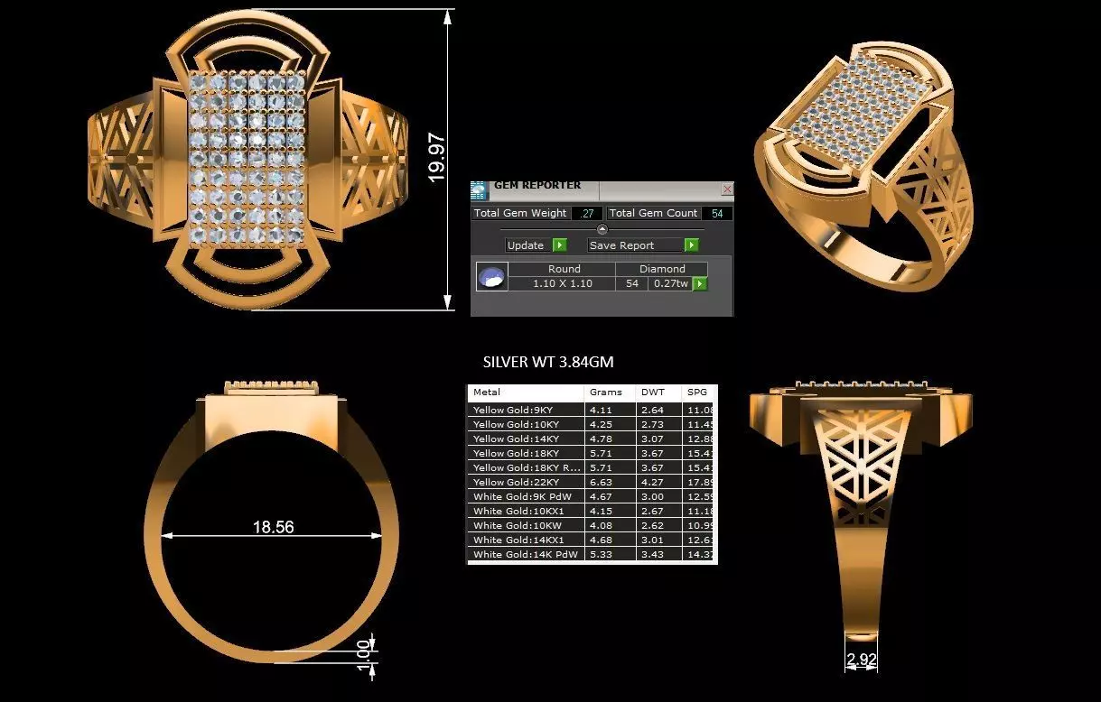 Lightweight Paper Casting Gents Ring with Diamond  3DM JPG Files 3D print model_0