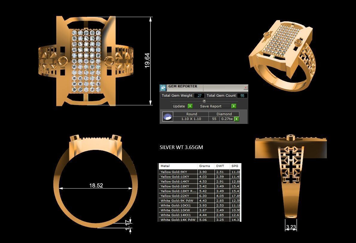 Lightweight Paper Casting Gents Ring with Diamond  3DM JPG Files 3D print model_1
