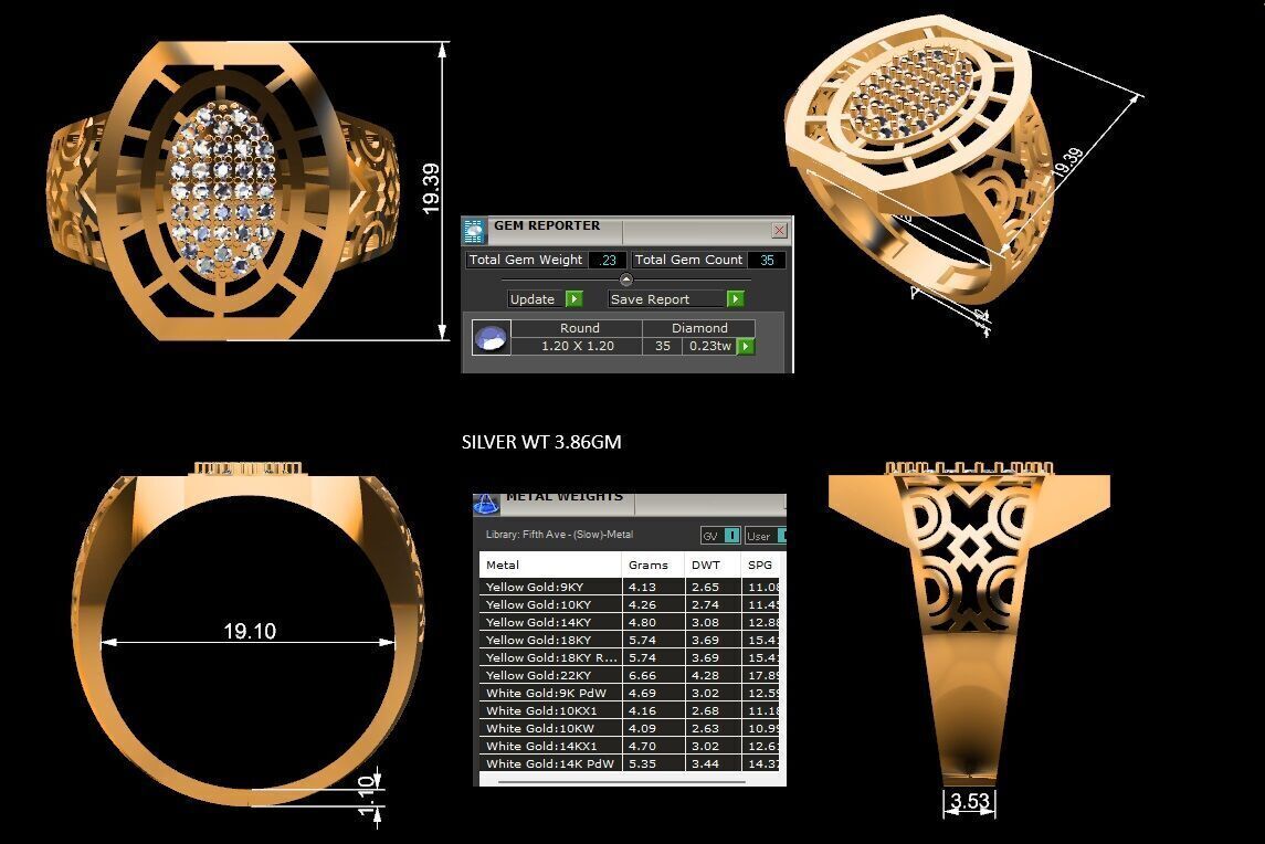 Lightweight Paper Casting Gents Ring with Diamond  3DM JPG Files 3D print model_22