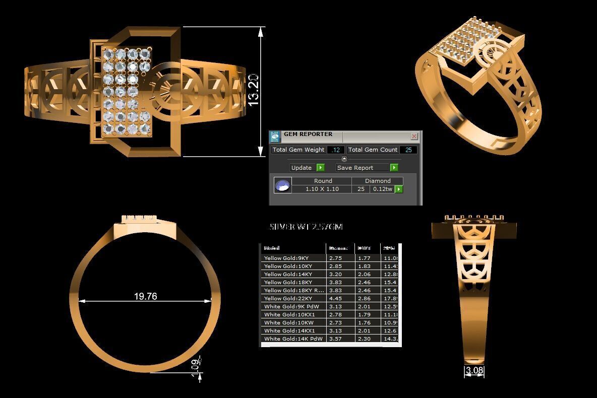 Lightweight Paper Casting Gents Ring with Diamond  3DM JPG Files 3D print model_9