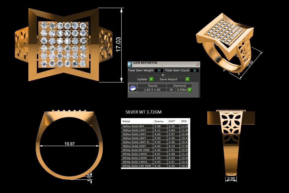 Lightweight Paper Casting Gents Ring with Diamond  3DM JPG Files 3D print model_11