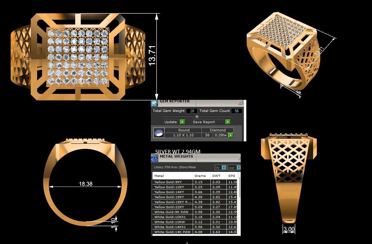 Lightweight Paper Casting Gents Ring with Diamond  3DM JPG Files 3D print model_10