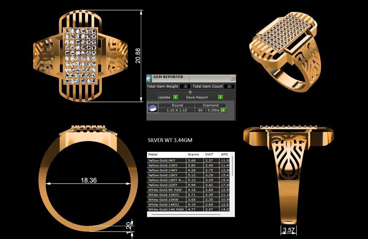 Lightweight Paper Casting Gents Ring with Diamond  3DM JPG Files 3D print model_23