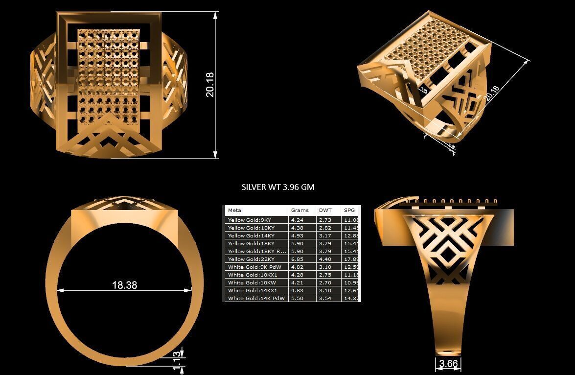 Lightweight Paper Casting Gents Ring with Diamond  3DM JPG Files 3D print model_24