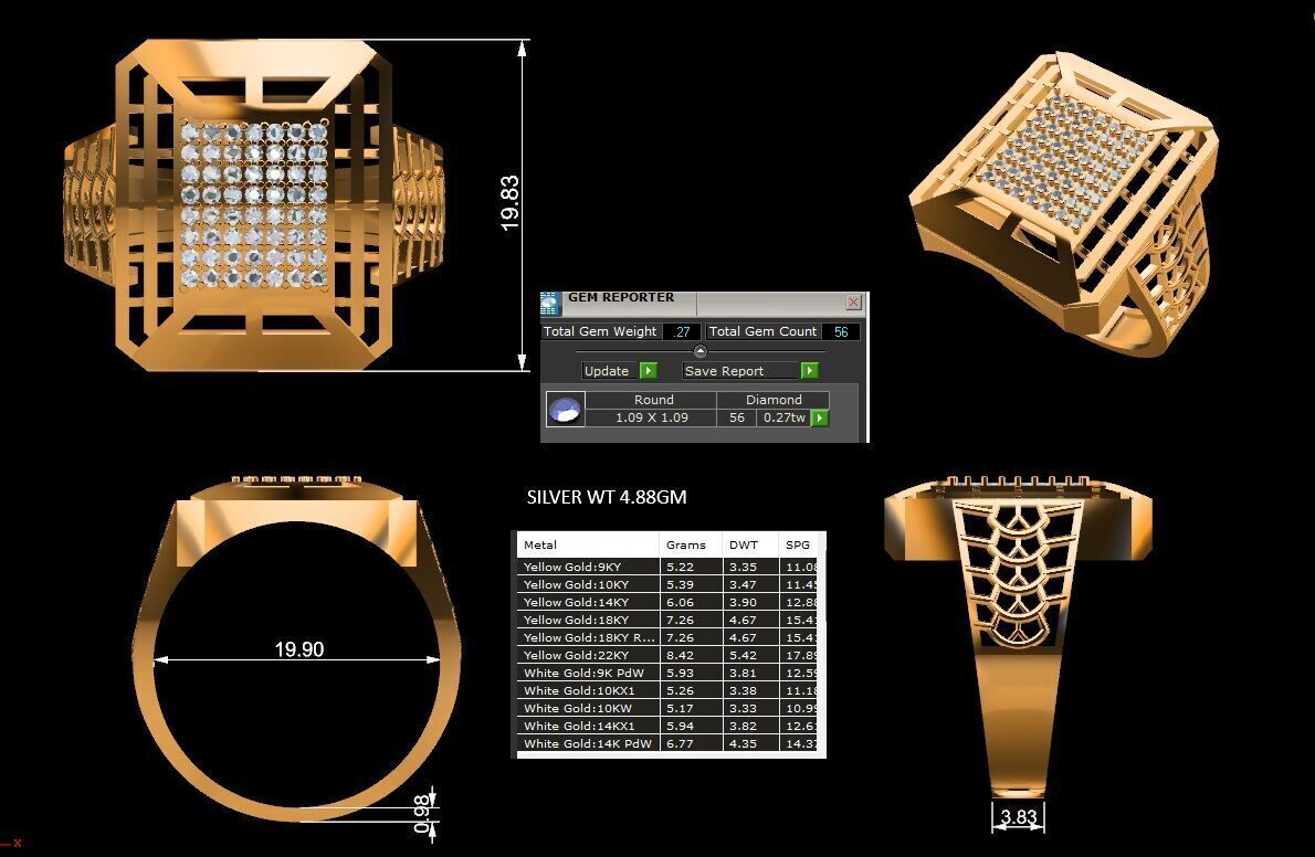 Lightweight Paper Casting Gents Ring with Diamond  3DM JPG Files 3D print model_2