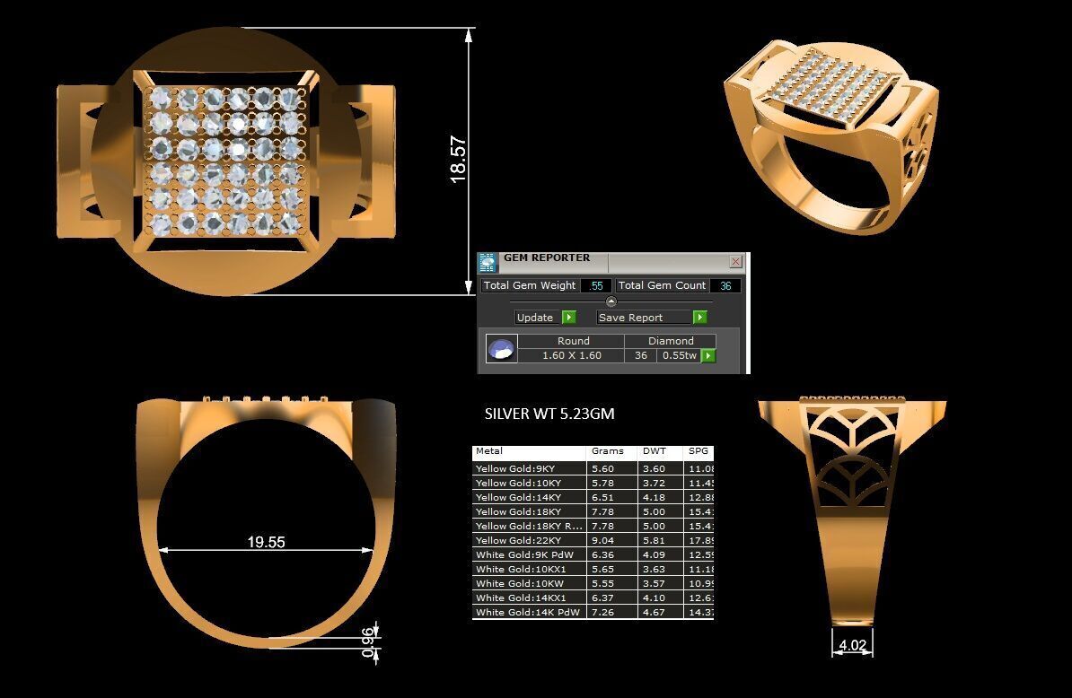 Lightweight Paper Casting Gents Ring with Diamond  3DM JPG Files 3D print model_15