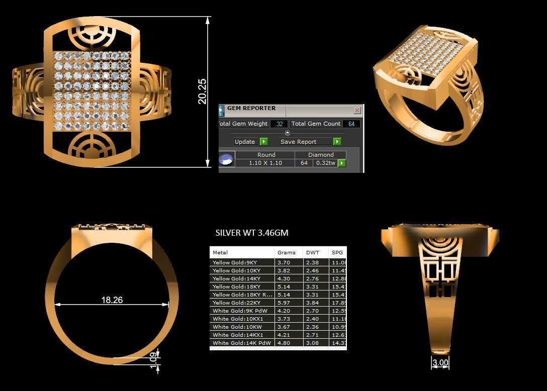 Lightweight Paper Casting Gents Ring with Diamond  3DM JPG Files 3D print model_13