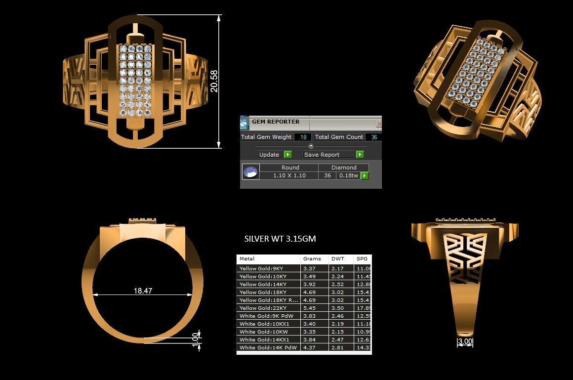 Lightweight Paper Casting Gents Ring with Diamond  3DM JPG Files 3D print model_8