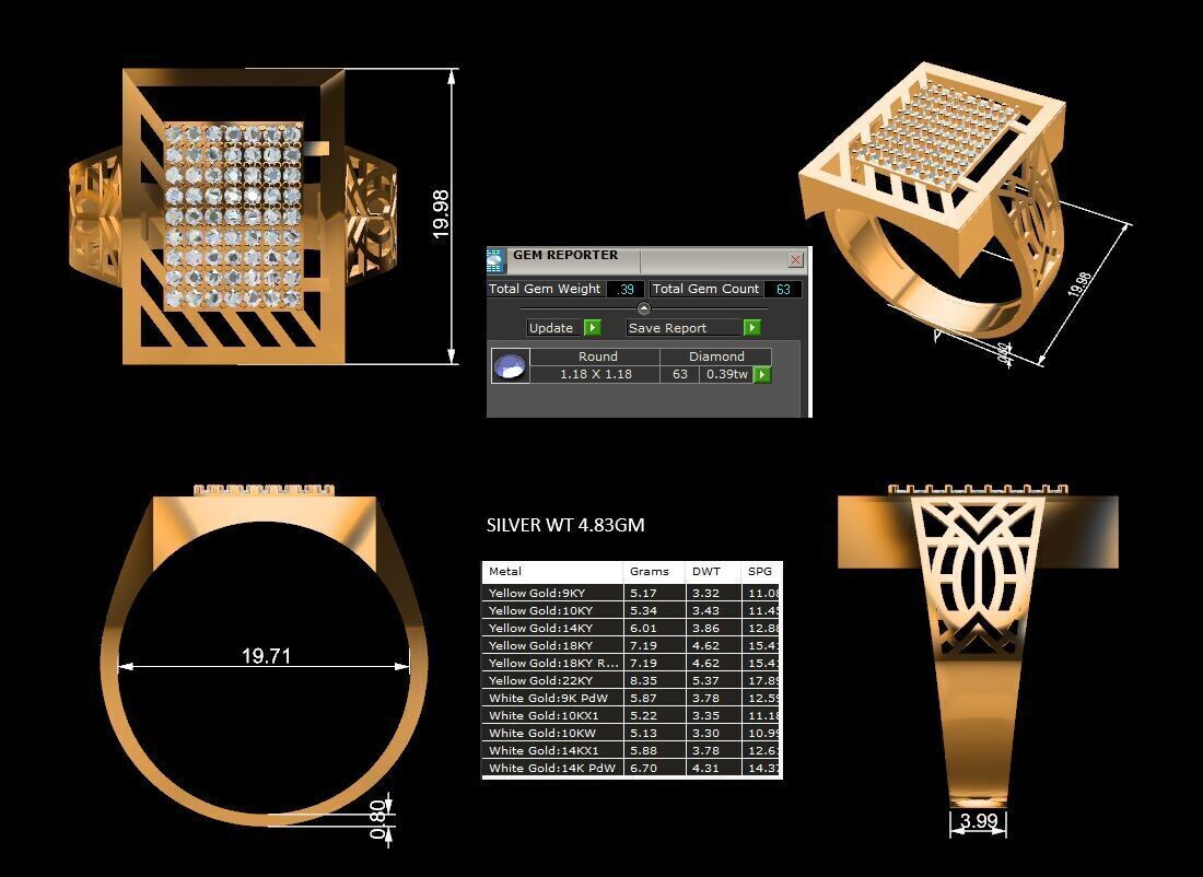 Lightweight Paper Casting Gents Ring with Diamond  3DM JPG Files 3D print model_19