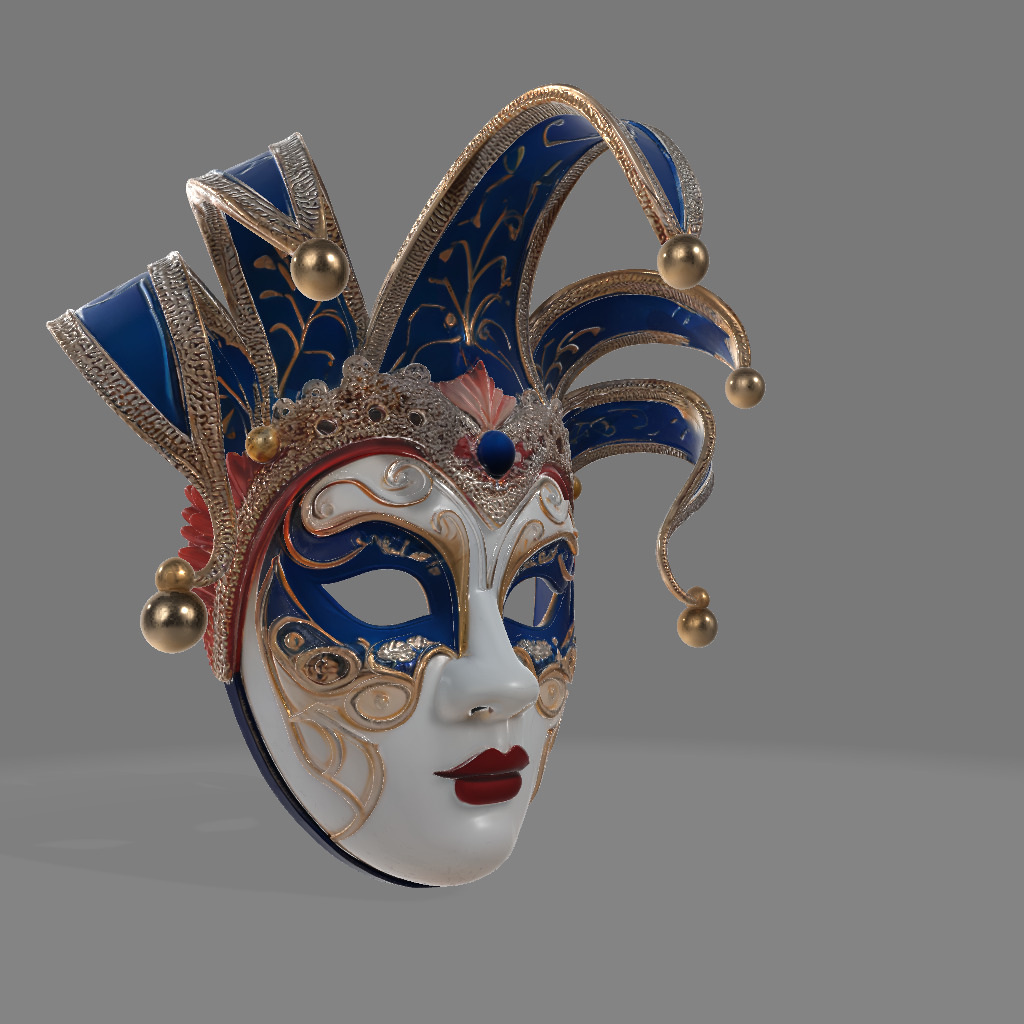 Venetian Jester Mask Blue Gold Elegance 3D print model_1