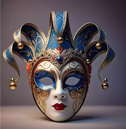 Venetian Jester Mask Blue Gold Elegance 3D print model Venetian Jester Mask Blue Gold Elegance 3D print model