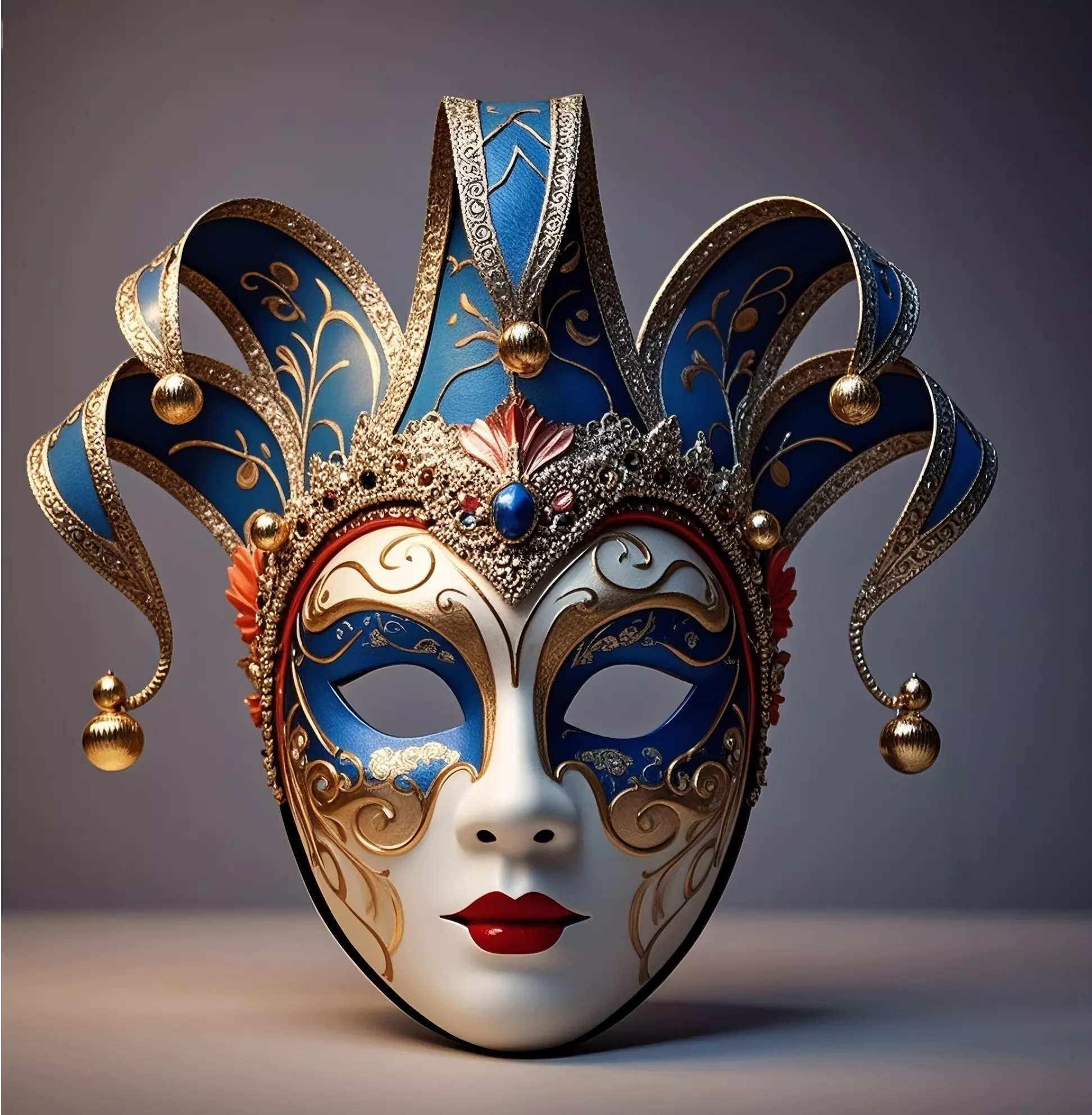 Venetian Jester Mask Blue Gold Elegance 3D print model_0
