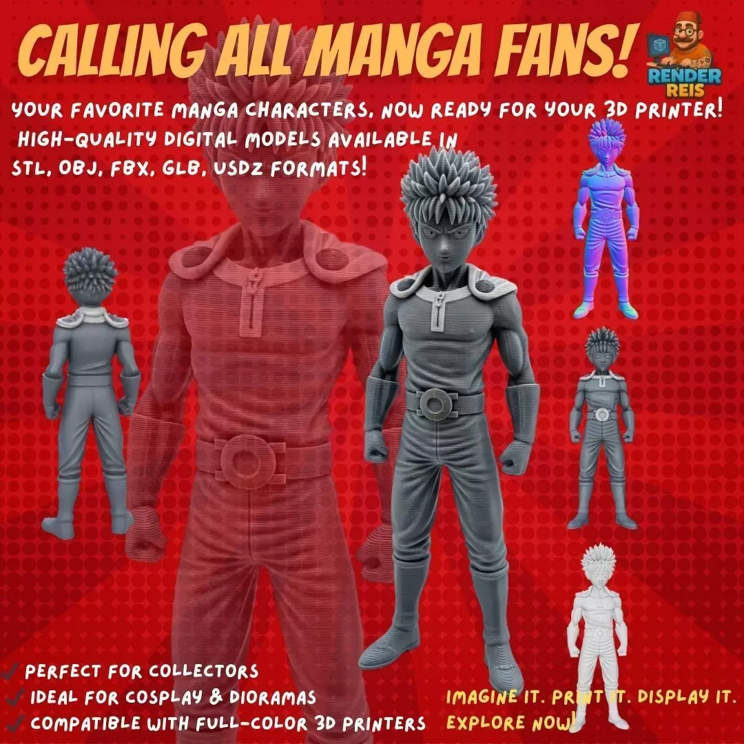 Cybernetic Warrior  Powerful Anime Character 3D Print Model 3D model_0