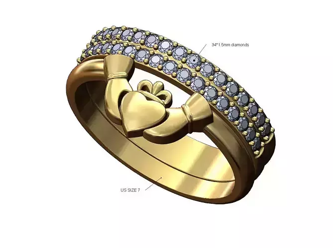 Claddagh heart guard and double eternity diamond ring US sizes 7