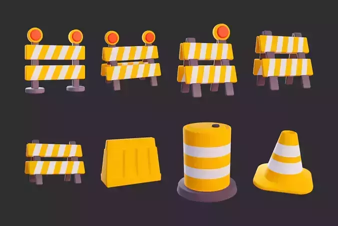 Low Poly Traffic Barrier Pack
