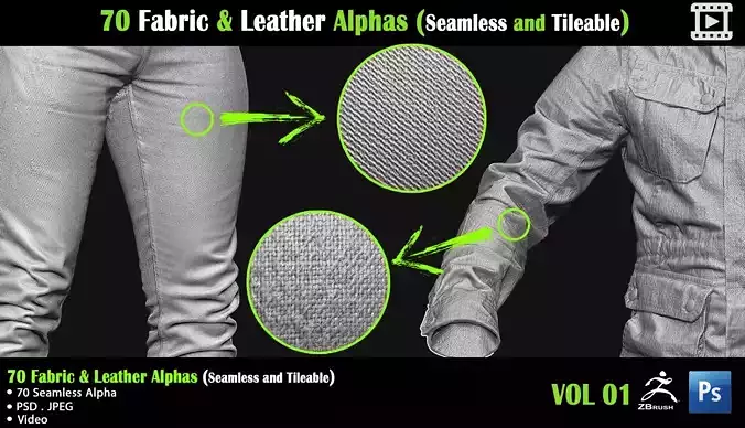 70 Fabric and Leather Alphas -Seamless and Tileable-  Video
