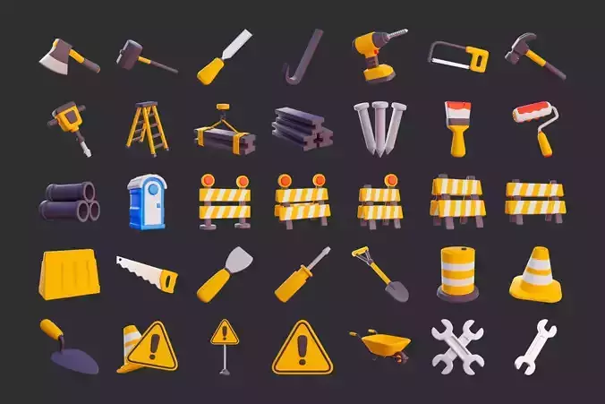 Low Poly Construction Props Pack Low-poly 3D model