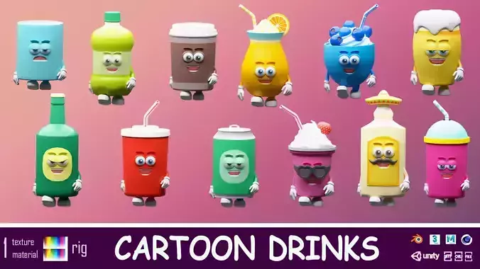 Cartoon characters drinks  Low-poly 3D model