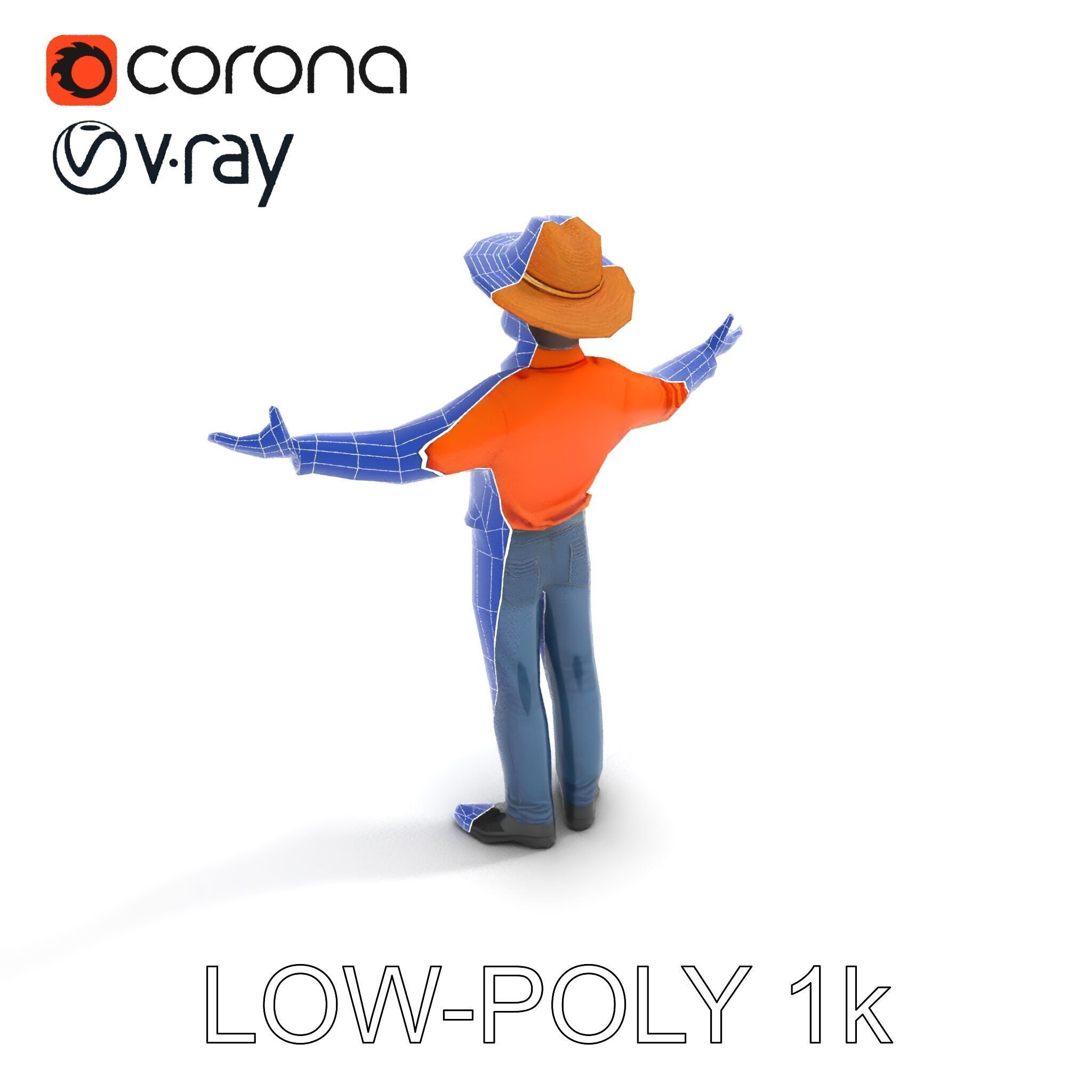 Smiling Farmer with Hat D Character Model Low-poly 3D model_19