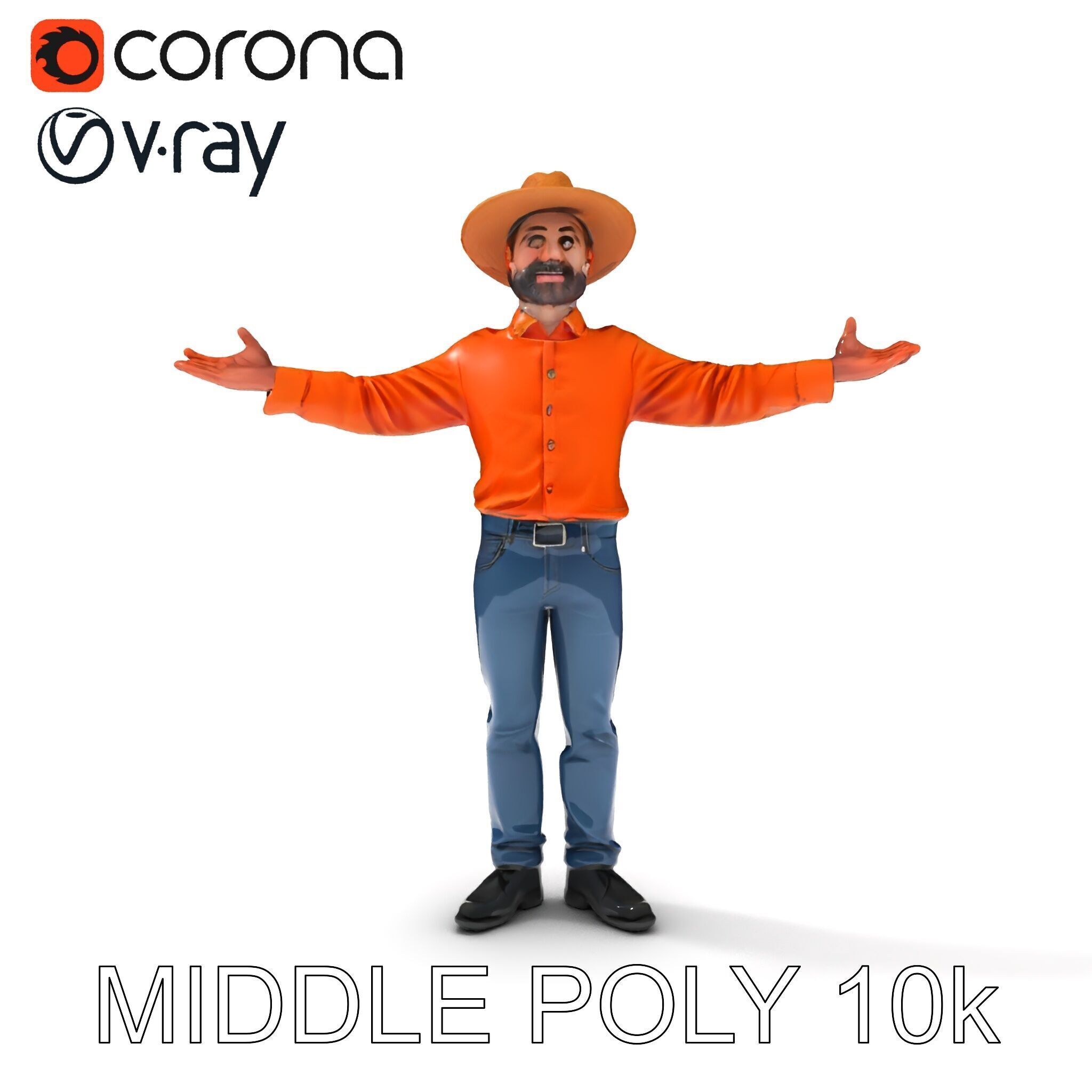 Smiling Farmer with Hat D Character Model Low-poly 3D model_15