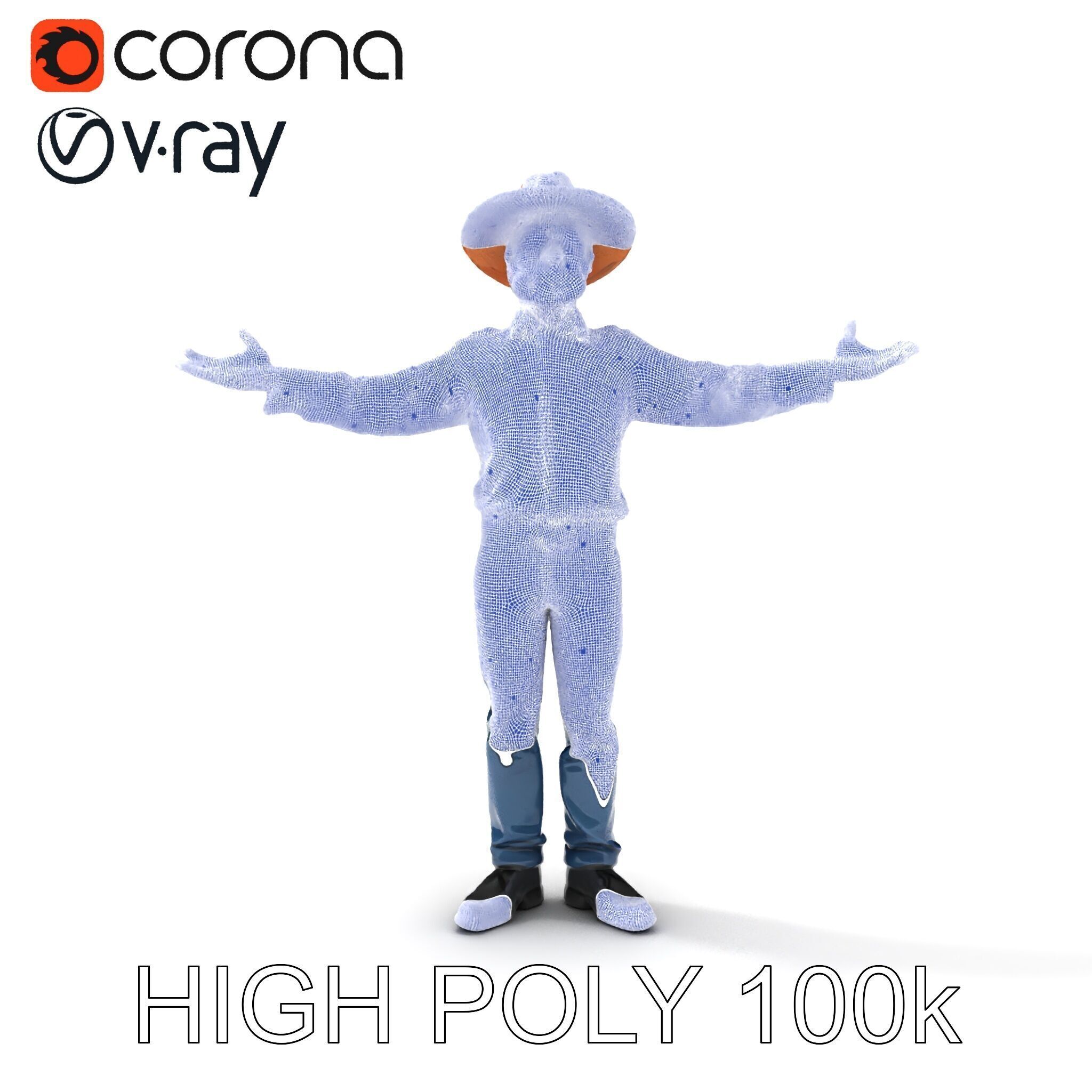 Smiling Farmer with Hat D Character Model Low-poly 3D model_22