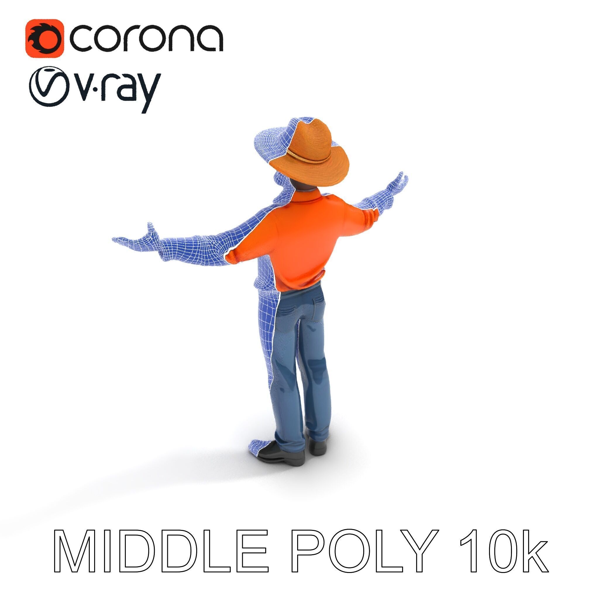 Smiling Farmer with Hat D Character Model Low-poly 3D model_6