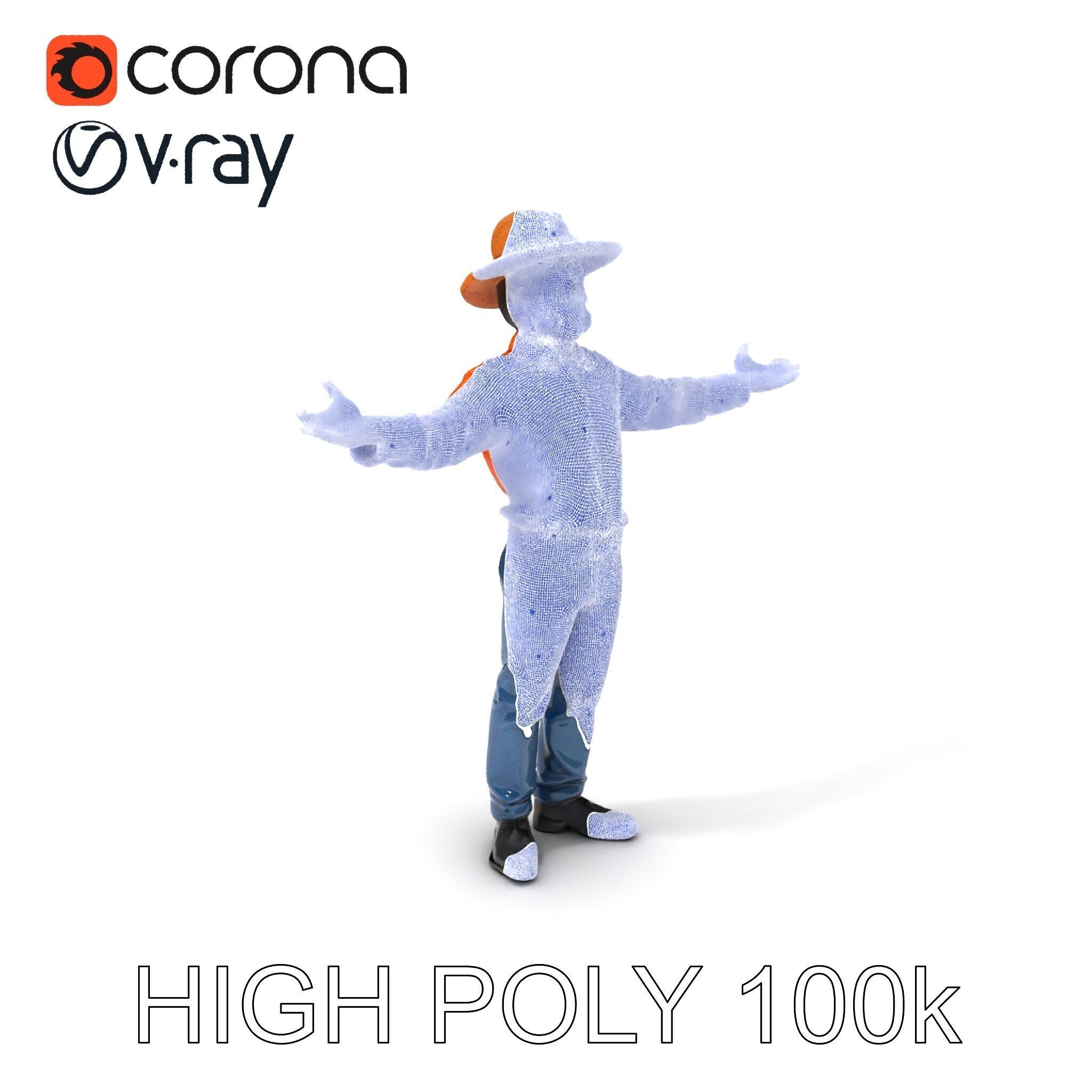 Smiling Farmer with Hat D Character Model Low-poly 3D model_4