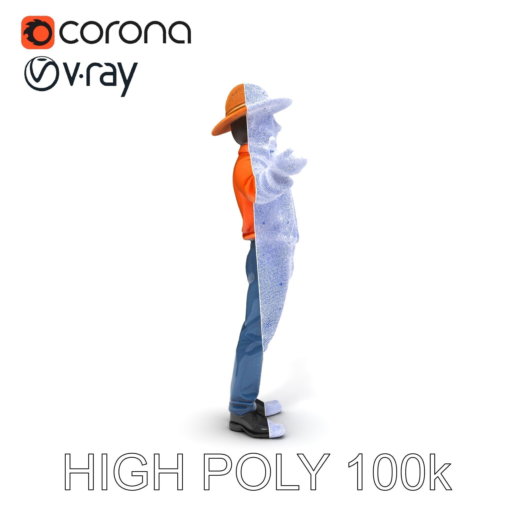 Smiling Farmer with Hat D Character Model Low-poly 3D model_36