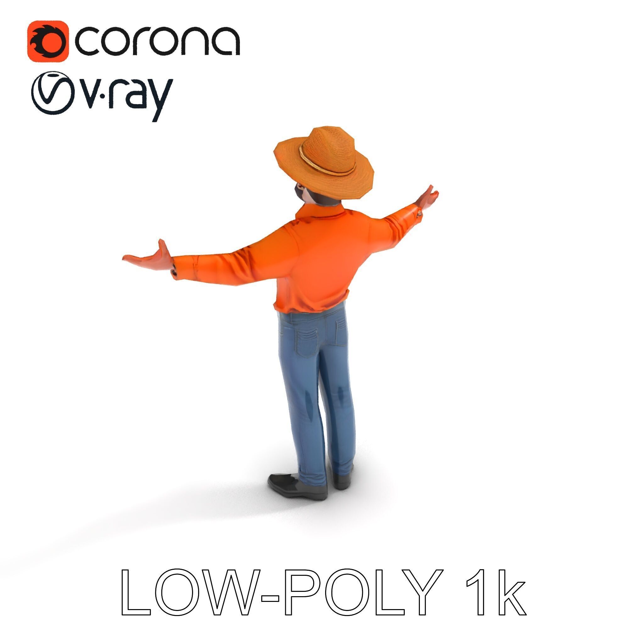Smiling Farmer with Hat D Character Model Low-poly 3D model_27