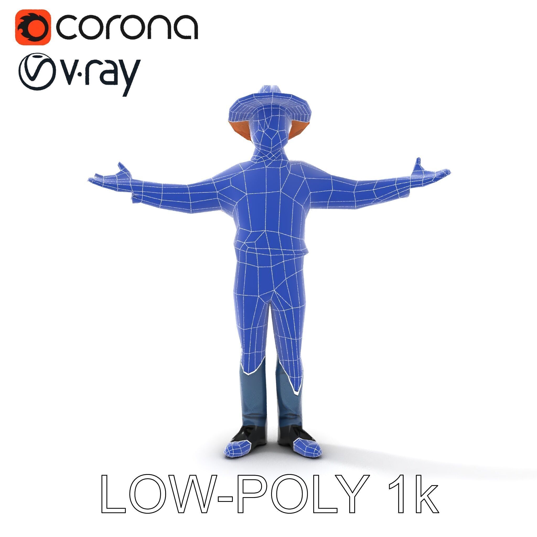 Smiling Farmer with Hat D Character Model Low-poly 3D model_7