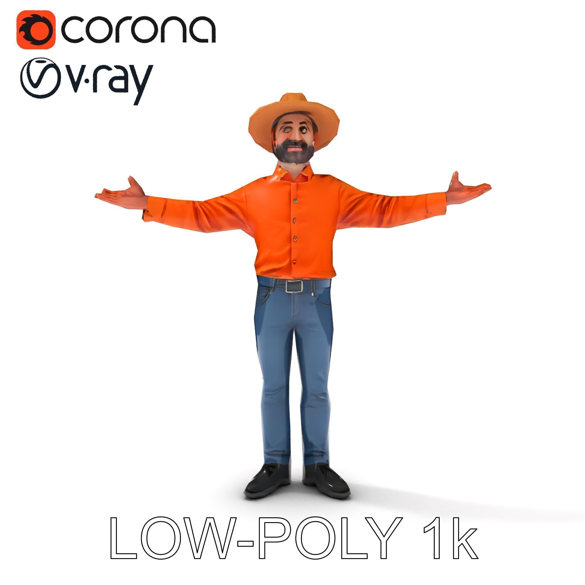 Smiling Farmer with Hat D Character Model Low-poly 3D model_34