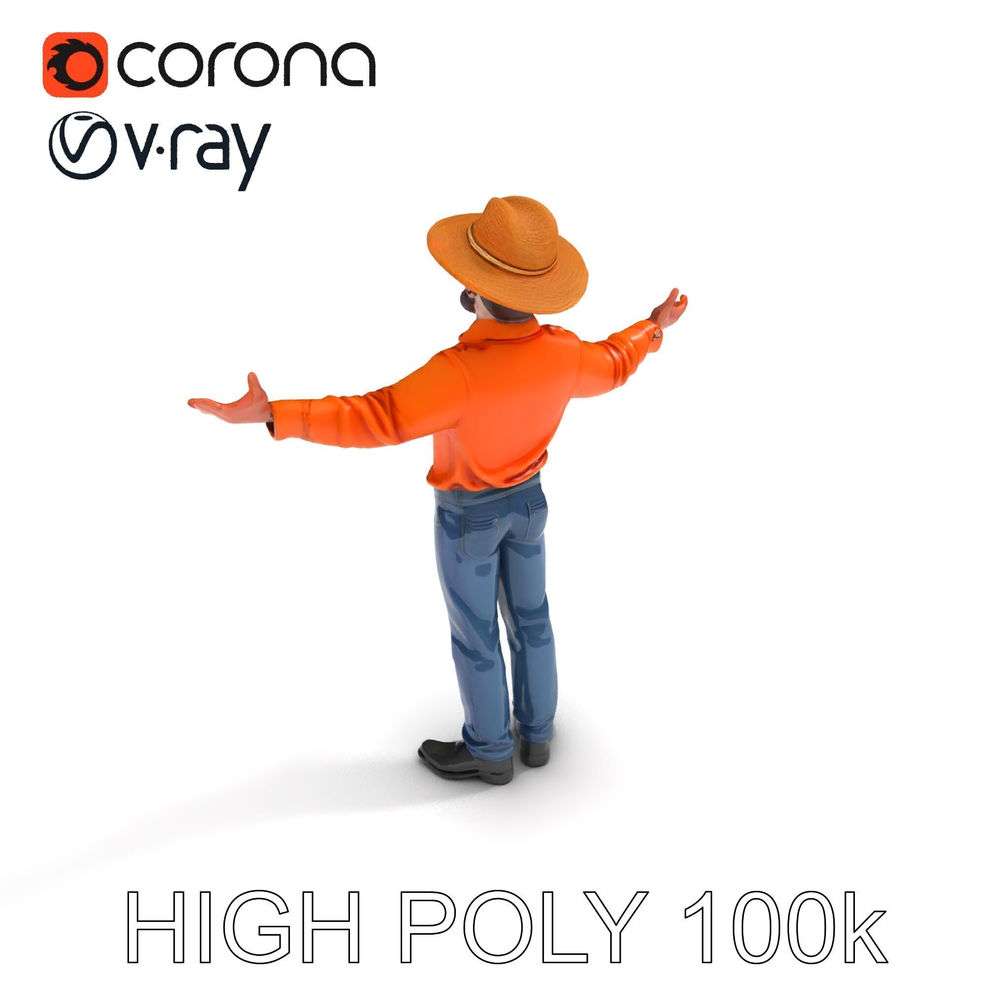 Smiling Farmer with Hat D Character Model Low-poly 3D model_14