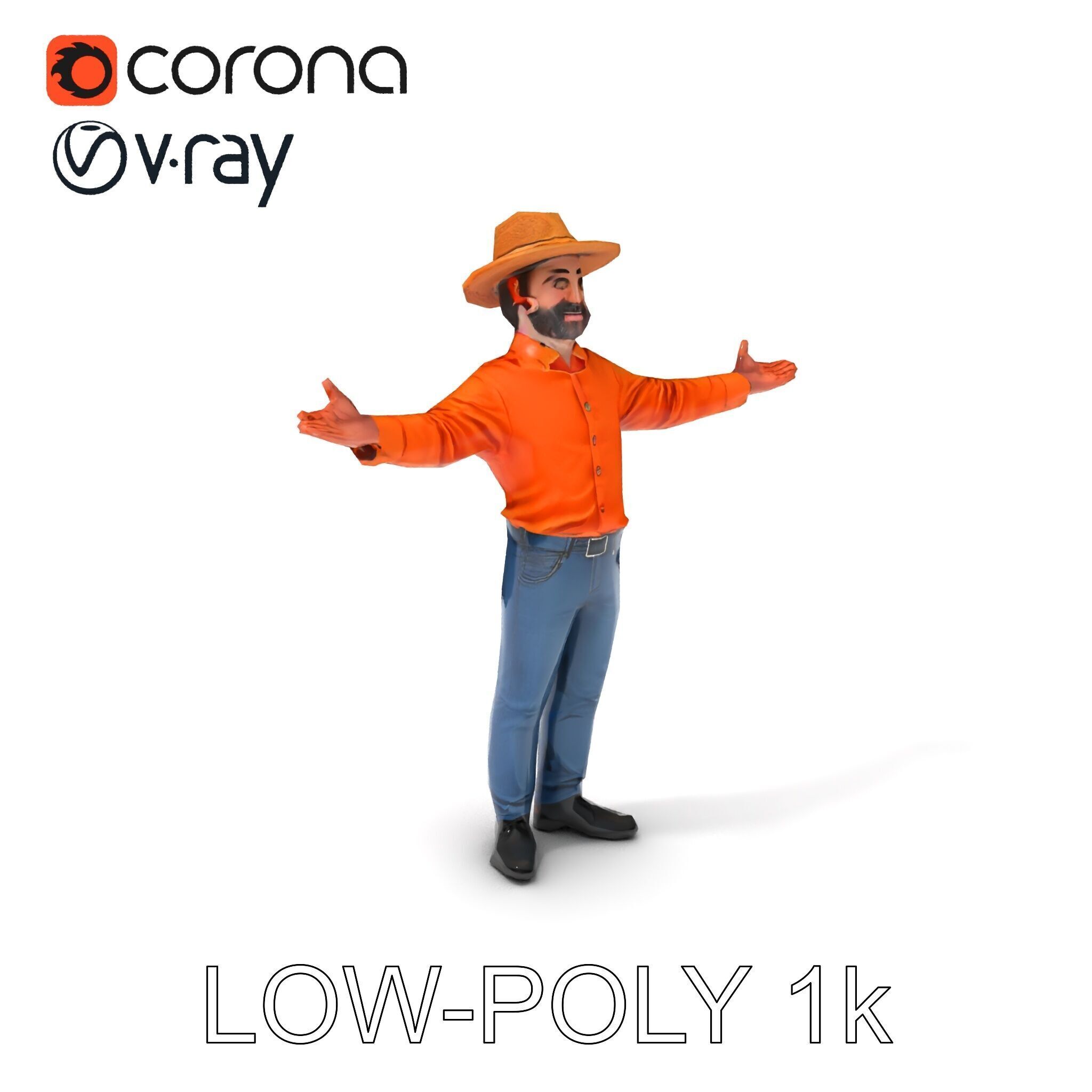 Smiling Farmer with Hat D Character Model Low-poly 3D model_32