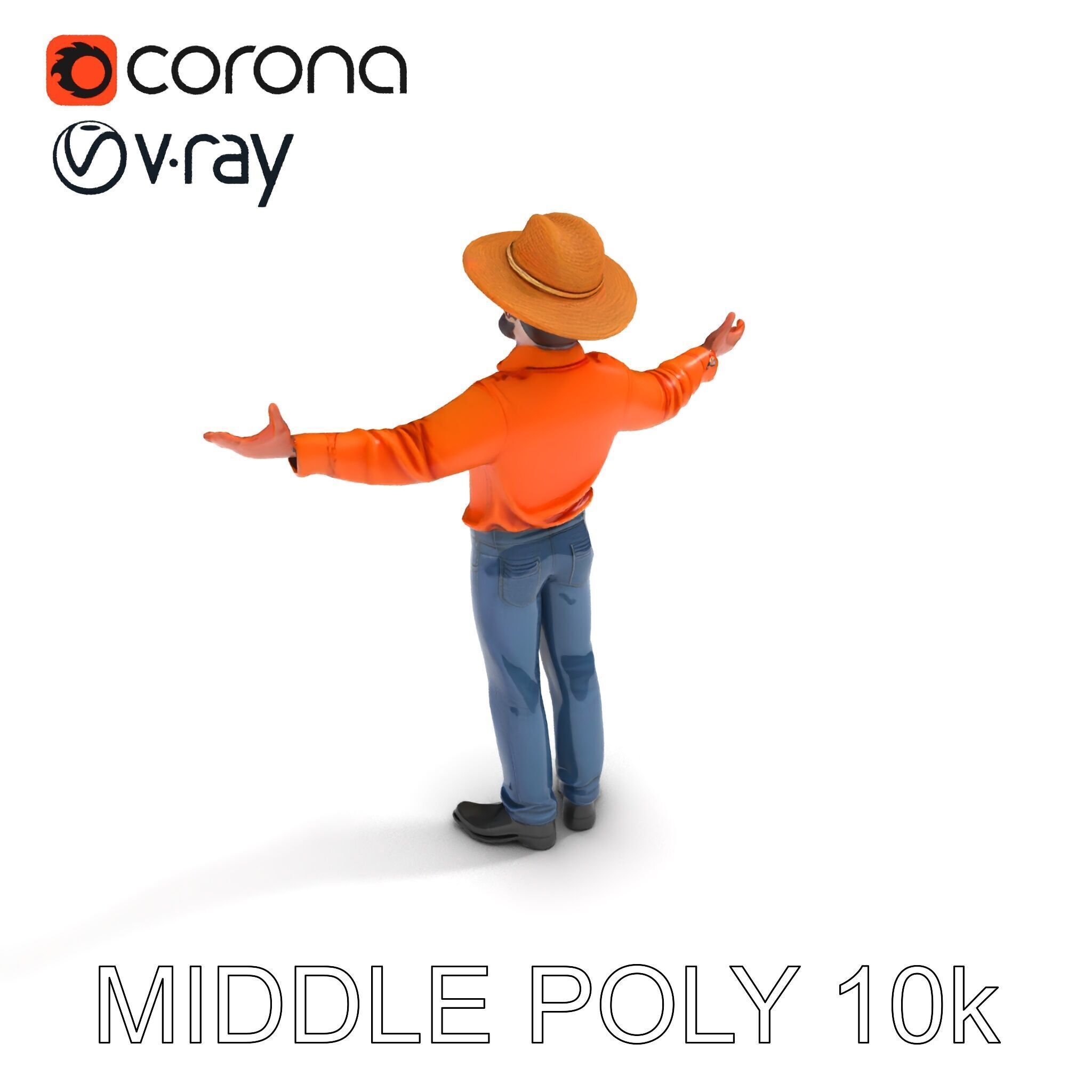 Smiling Farmer with Hat D Character Model Low-poly 3D model_29