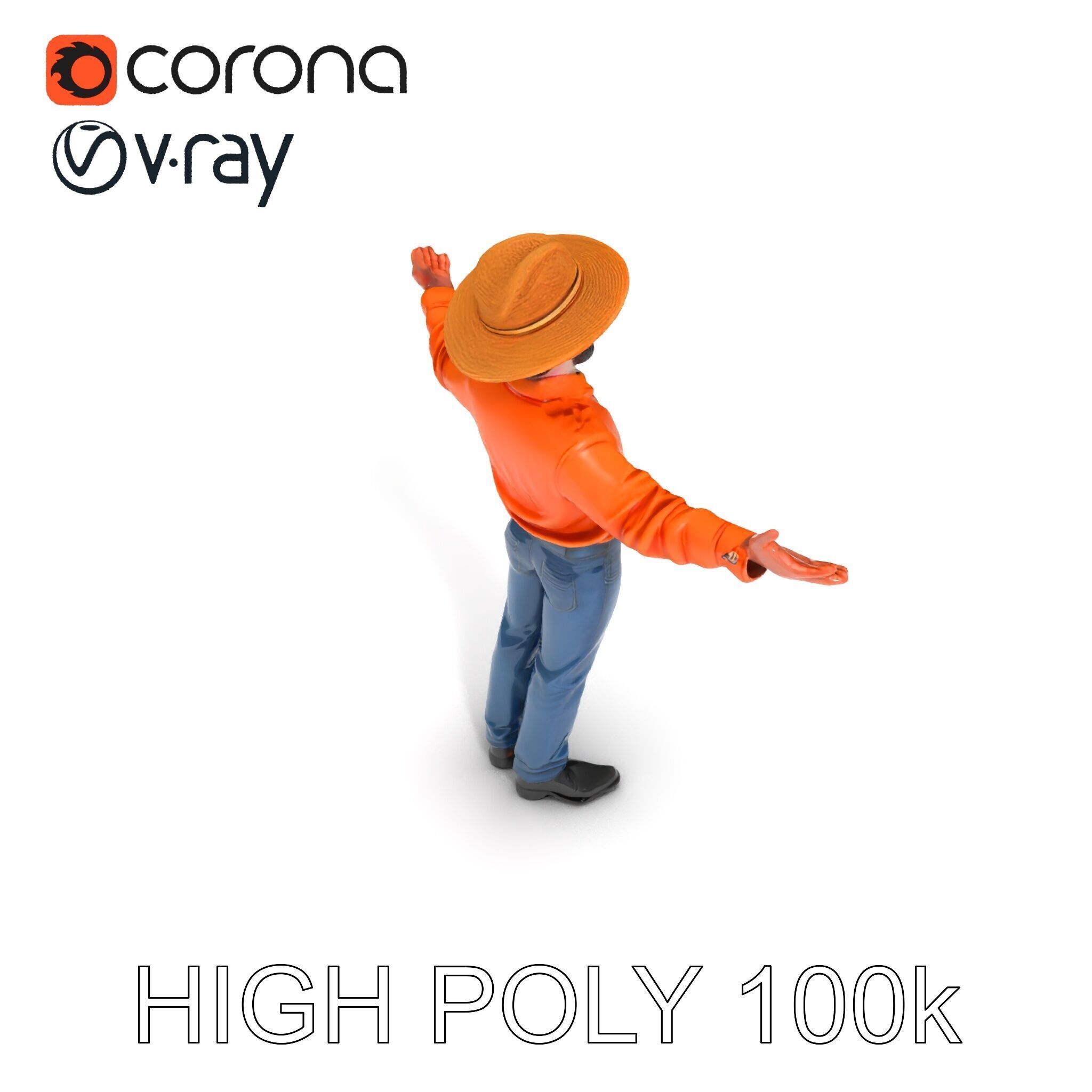 Smiling Farmer with Hat D Character Model Low-poly 3D model_17