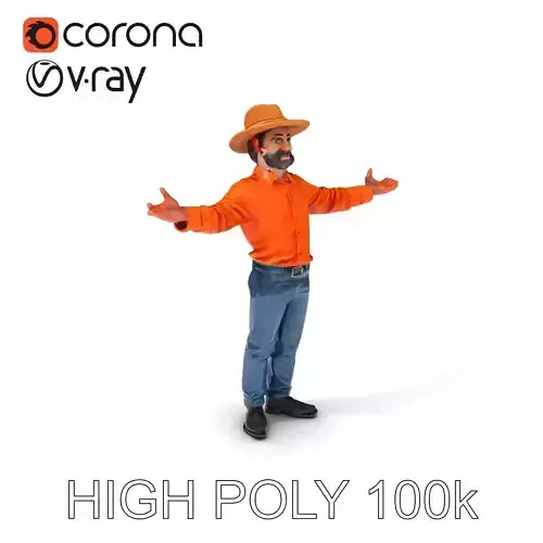Smiling Farmer with Hat D Character Model Low-poly 3D model