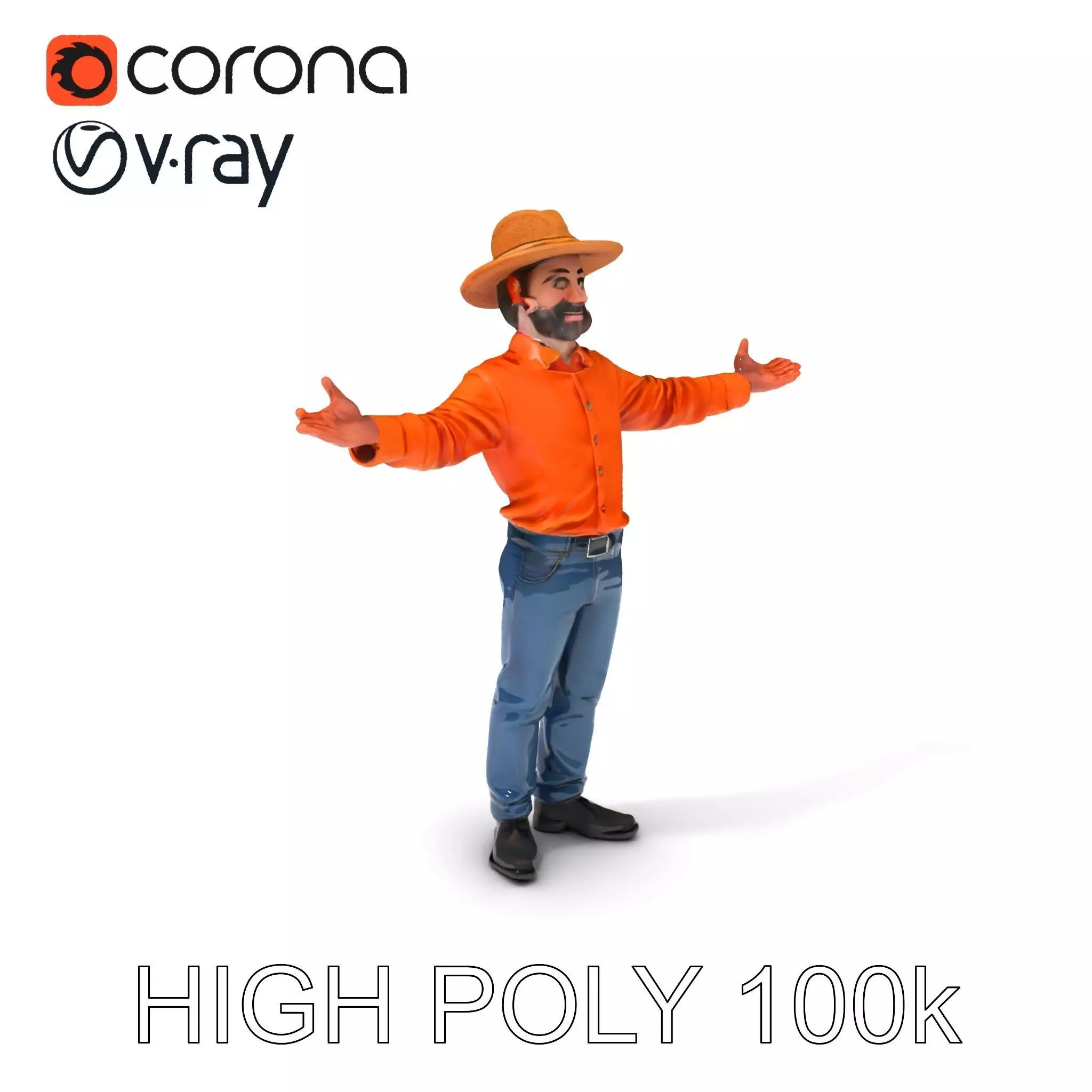 Smiling Farmer with Hat D Character Model Low-poly 3D model_0