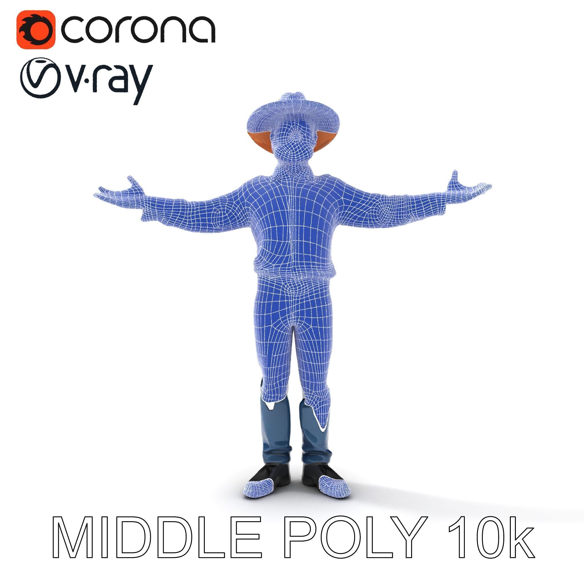 Smiling Farmer with Hat D Character Model Low-poly 3D model_26