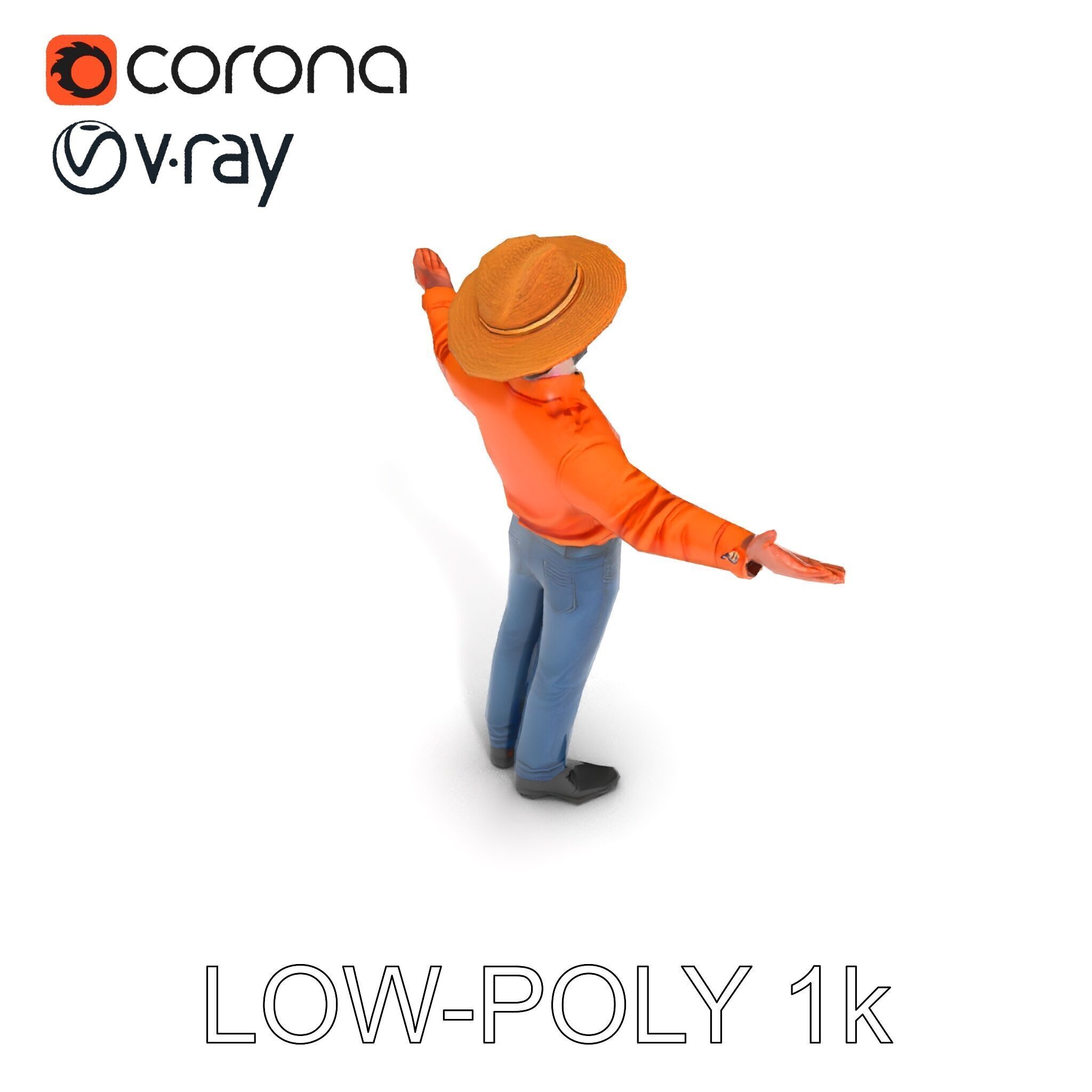 Smiling Farmer with Hat D Character Model Low-poly 3D model_24