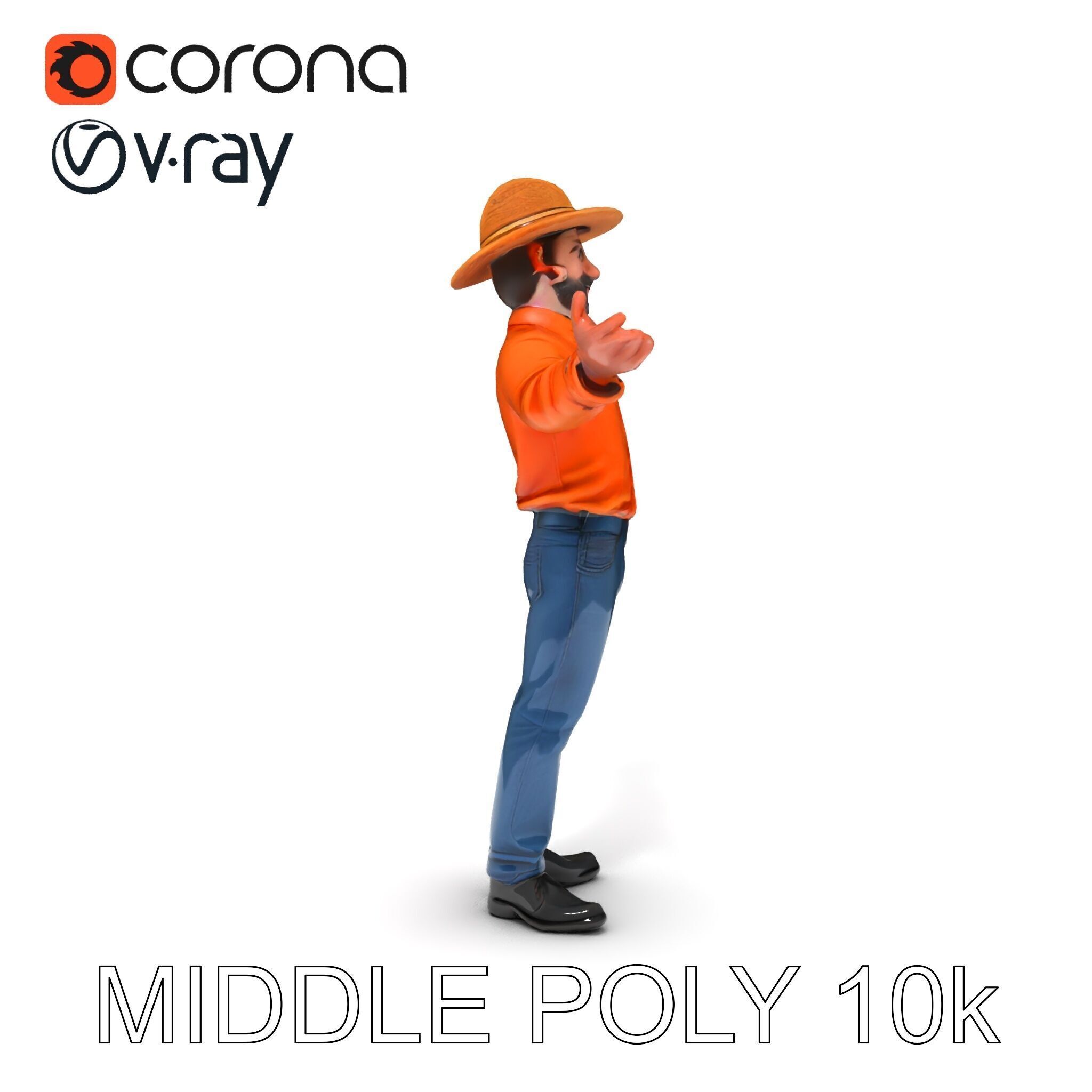 Smiling Farmer with Hat D Character Model Low-poly 3D model_23